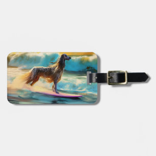 Afghan Hound Beach Surfing Painting Luggage Tag