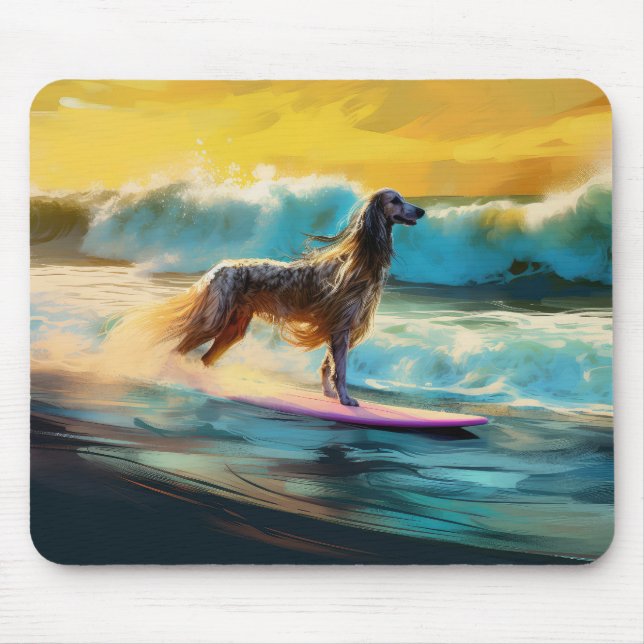 Afghan Hound Beach Surfing Painting  Mouse Mat (Front)