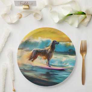 Afghan Hound Beach Surfing Painting  Paper Plate