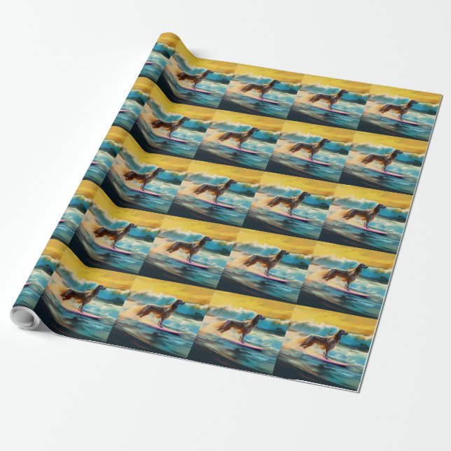 Afghan Hound Beach Surfing Painting  Wrapping Paper (Unrolled)