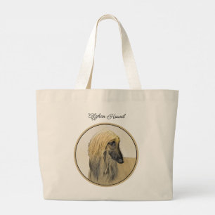 Afghan Hound Black Masked Red Painting Pet Dog Art Large Tote Bag