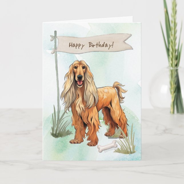 Afghan Hound Breed Dog Under Birthday Sign Card (Front)