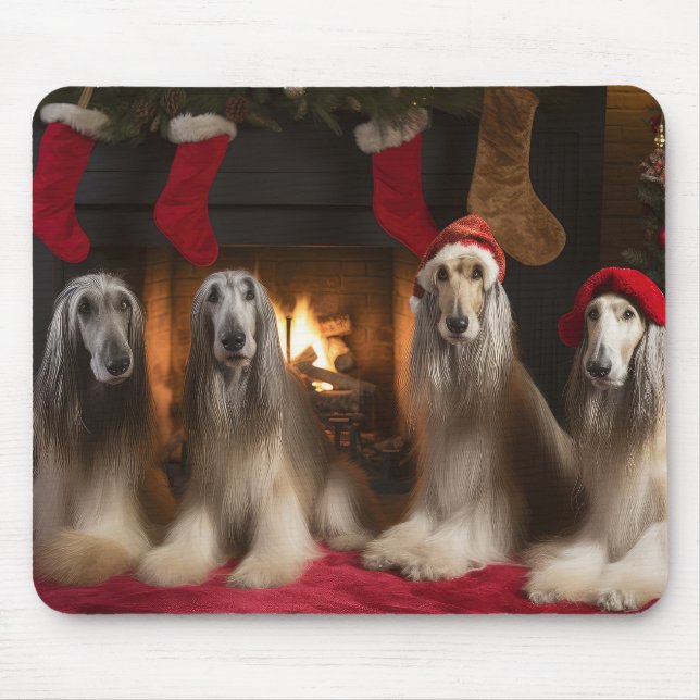 Afghan Hound by the Fireplace Christmas Mouse Mat (Front)