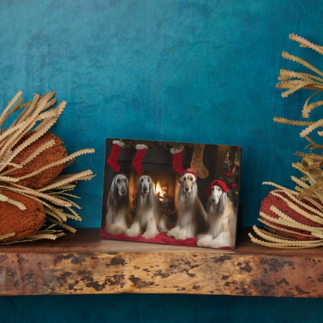 Afghan Hound by the Fireplace Christmas Plaque (Side)