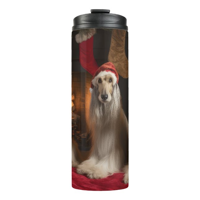 Afghan Hound by the Fireplace Christmas Thermal Tumbler (Front)