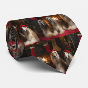 Afghan Hound by the Fireplace Christmas Tie
