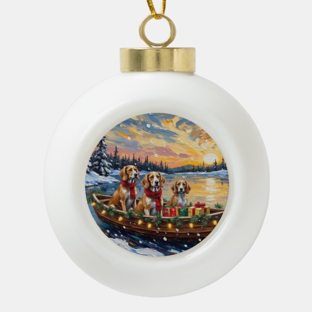 Afghan Hound Christmas Boat Holiday Ceramic Ball Christmas Ornament (Front)