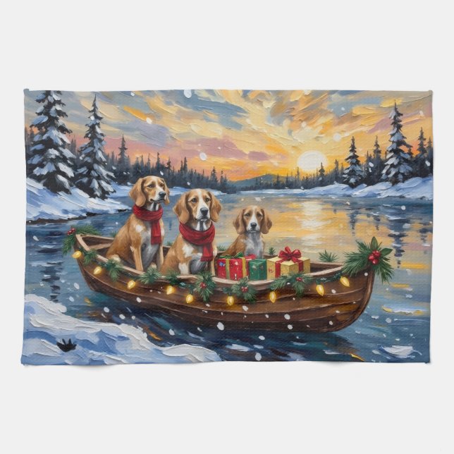 Afghan Hound Christmas Boat Holiday Tea Towel (Horizontal)