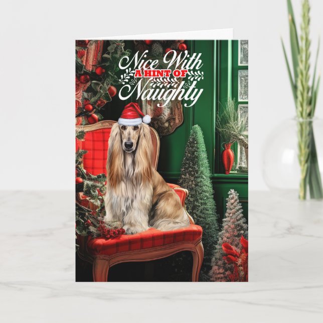 Afghan Hound Christmas Dog Naughty or Nice Holiday Card (Front)