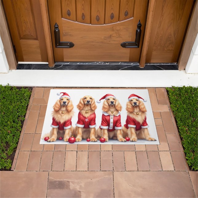 Afghan Hound Christmas Dress Santa Hat Doormat (Outdoor)
