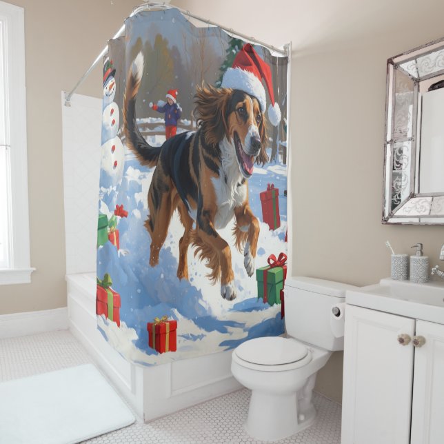 Afghan Hound Christmas Festive Snow Scene Shower Curtain (In Situ)