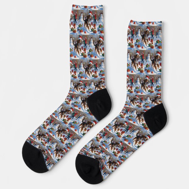 Afghan Hound Christmas Festive Snow Scene Socks (Left)