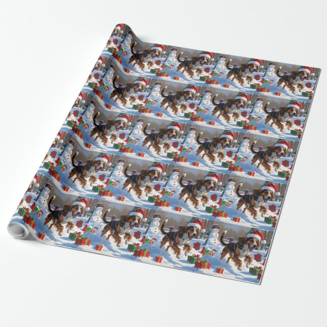 Afghan Hound Christmas Festive Snow Scene Wrapping Paper (Unrolled)