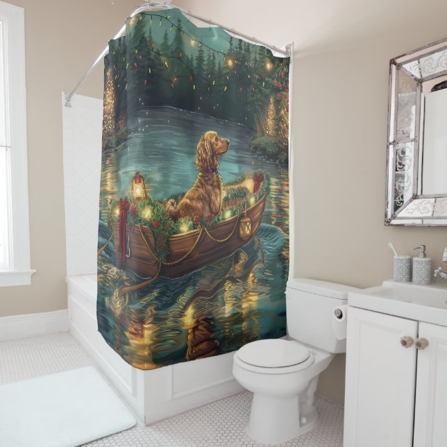 Afghan Hound Christmas Festive Voyage Shower Curtain (In Situ)