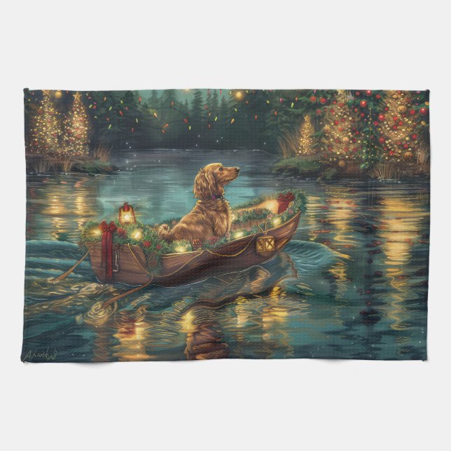 Afghan Hound Christmas Festive Voyage Tea Towel (Horizontal)