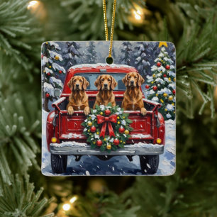 Afghan Hound Christmas Red Truck Holiday Ceramic Ornament