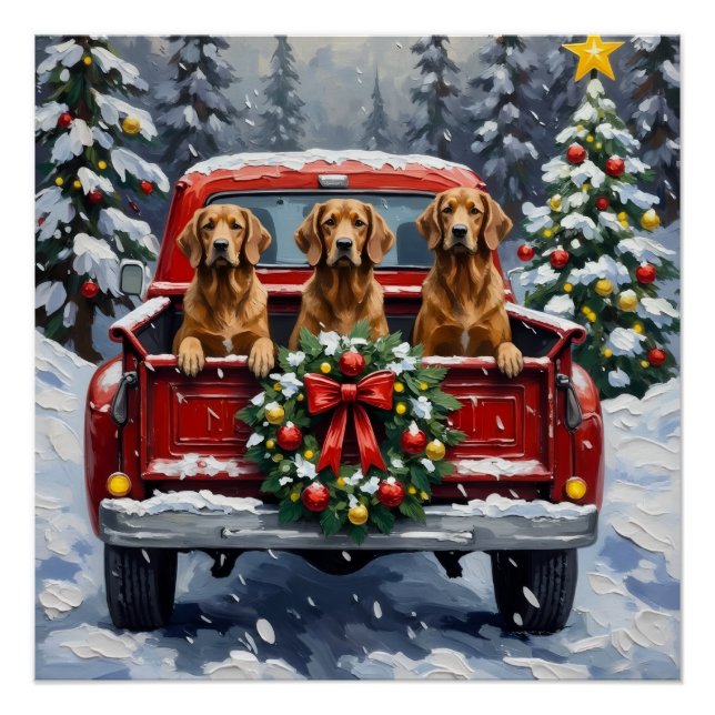 Afghan Hound Christmas Red Truck Holiday Poster (Front)