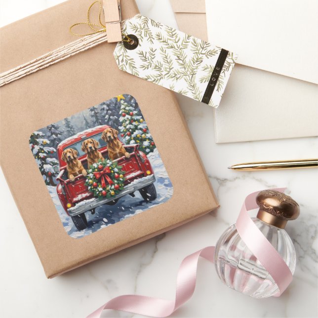 Afghan Hound Christmas Red Truck Holiday Square Sticker (Gifting)