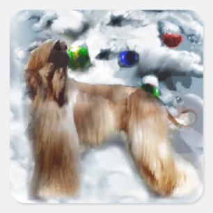 Afghan Hound Christmas Square Sticker