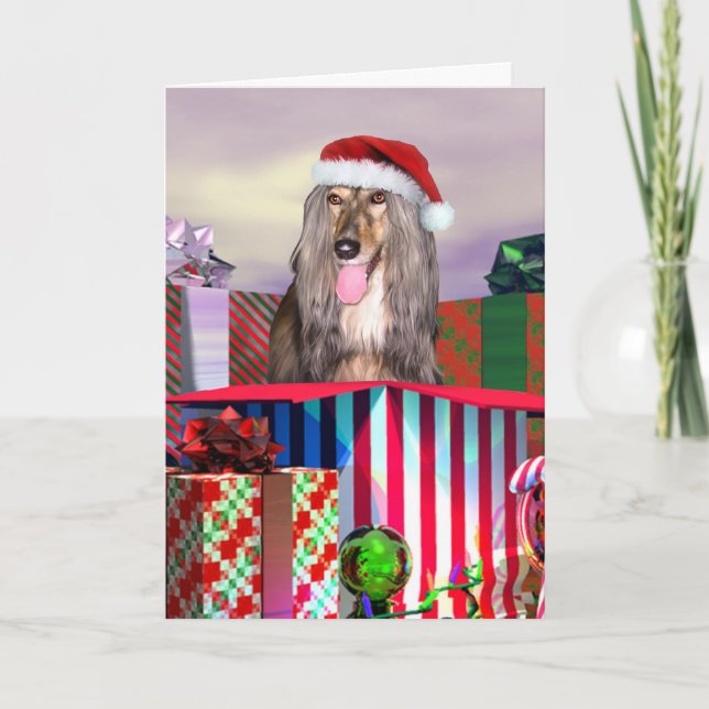 Afghan Hound Christmas Surprise Holiday Card (Front)