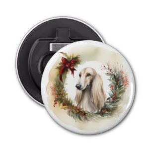 Afghan Hound Christmas Wreath Festive Pup  Bottle Opener