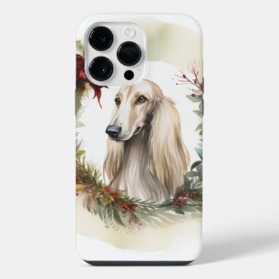 Afghan Hound Christmas Wreath Festive Pup iPhone 14 Pro Max Case