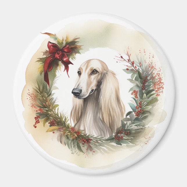 Afghan Hound Christmas Wreath Festive Pup  Magnet (Front)