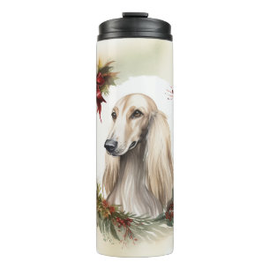 Afghan Hound Christmas Wreath Festive Pup  Thermal Tumbler