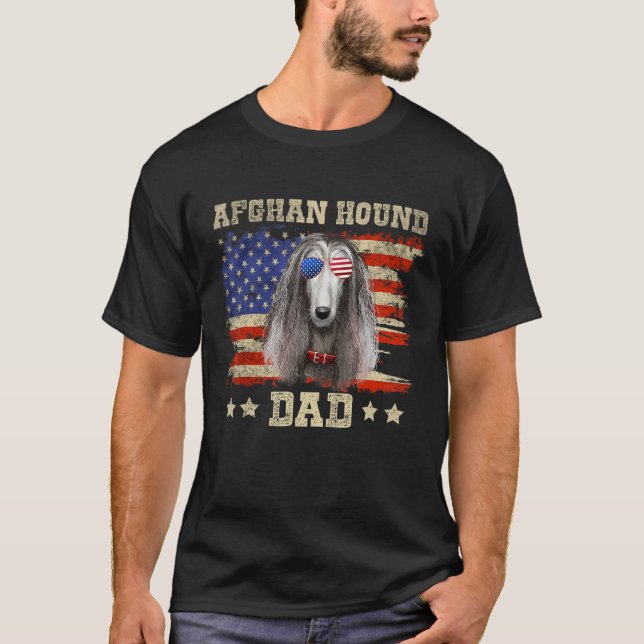 Afghan Hound Dad Merica American Flag Dog Men July T-Shirt (Front)