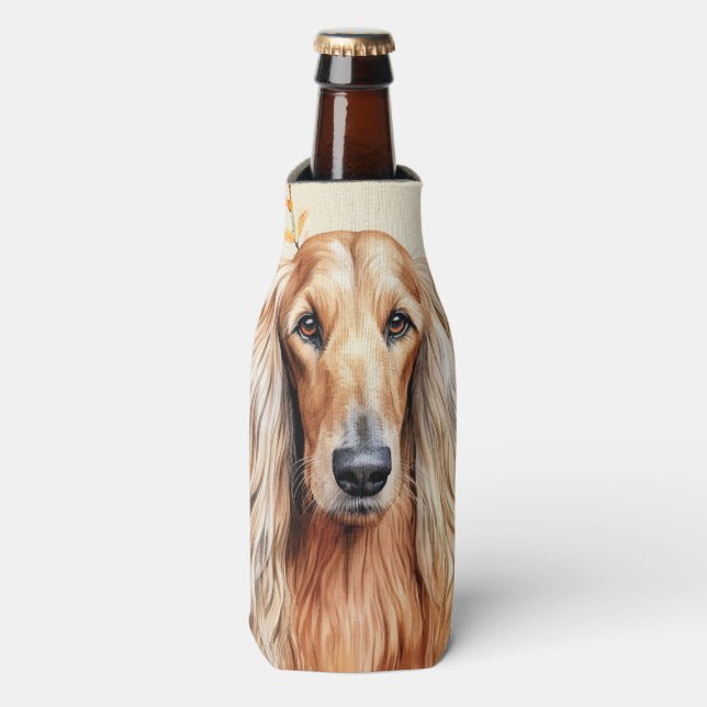 Afghan Hound Dog and Peach Lilies Bottle Cooler (Bottle Front)
