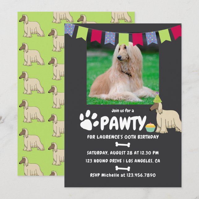 Afghan Hound Dog Birthday photo invitation (Front/Back)