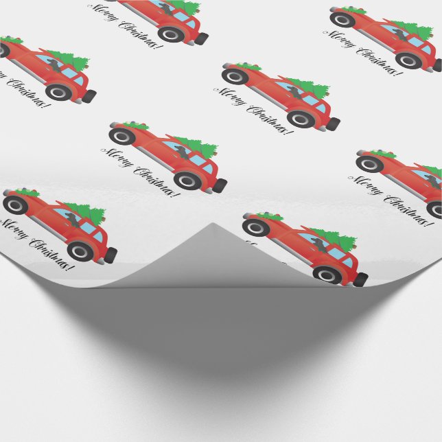 Afghan Hound Dog - Car with Christmas Tree on Top Wrapping Paper (Corner)