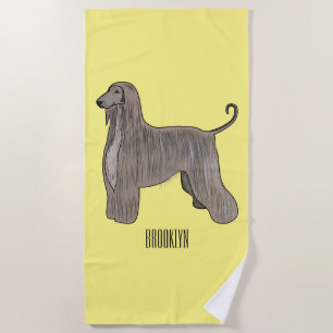 Afghan hound dog cartoon illustration  beach towel