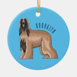 Afghan hound dog cartoon illustration ceramic tree decoration