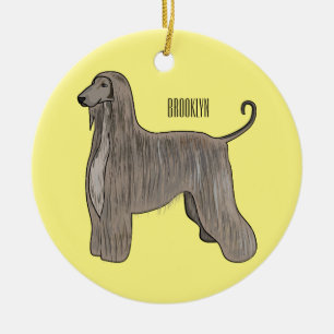 Afghan hound dog cartoon illustration  ceramic tree decoration