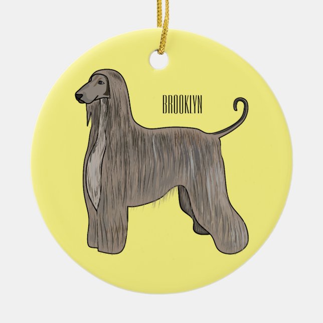 Afghan hound dog cartoon illustration  ceramic tree decoration (Front)