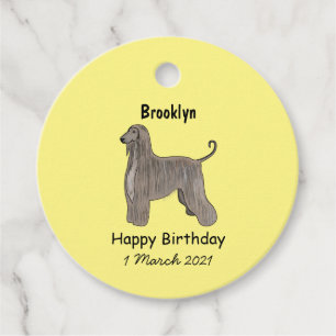Afghan hound dog cartoon illustration favour tags