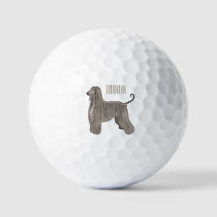 Afghan hound dog cartoon illustration  golf balls