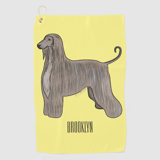 Afghan hound dog cartoon illustration  golf towel (Front)