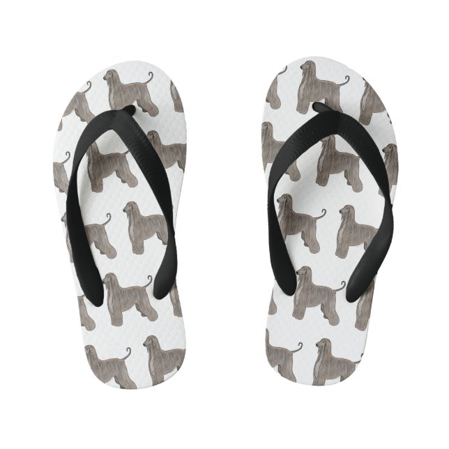 Afghan hound dog cartoon illustration  kid's flip flops (Footbed)