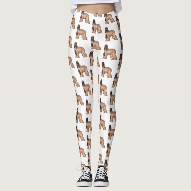 Afghan hound dog cartoon illustration  leggings (Front)