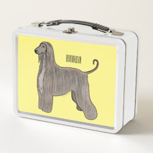 Afghan hound dog cartoon illustration  metal lunch box