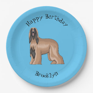 Afghan hound dog cartoon illustration  paper plate