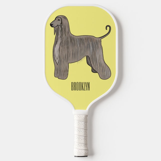 Afghan hound dog cartoon illustration  pickleball paddle (Front)