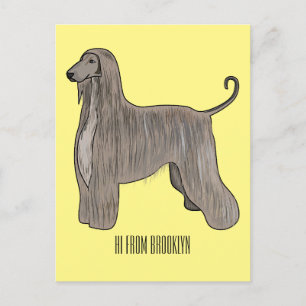 Afghan hound dog cartoon illustration  postcard