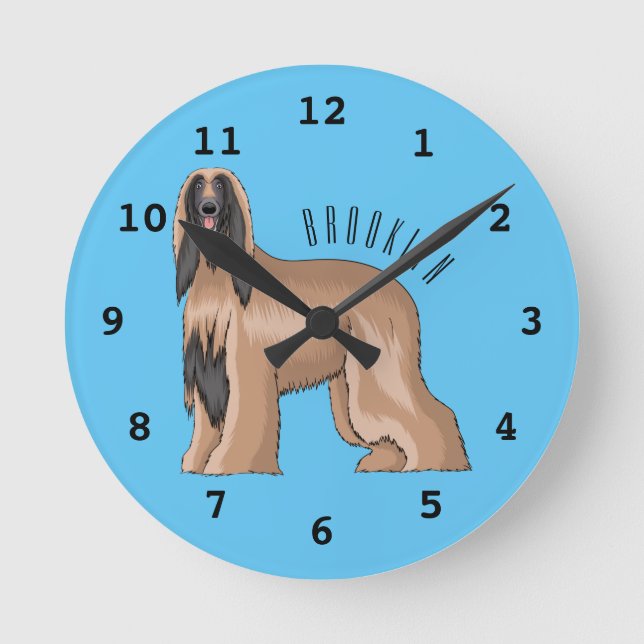 Afghan hound dog cartoon illustration  round clock (Front)
