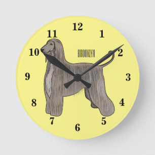 Afghan hound dog cartoon illustration round clock