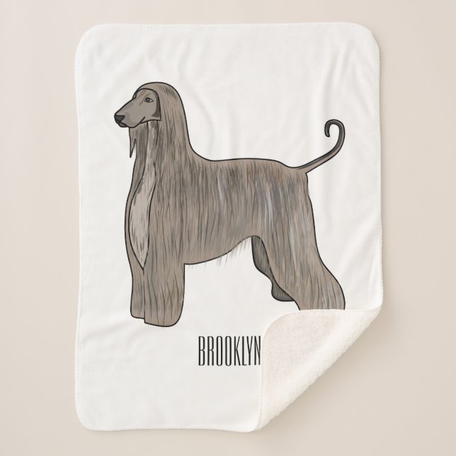 Afghan hound dog cartoon illustration sherpa blanket (Front)