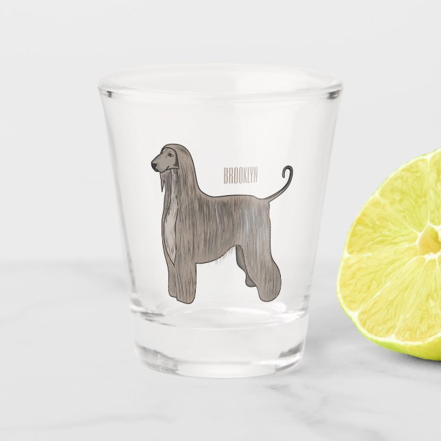 Afghan hound dog cartoon illustration  shot glass (Front)