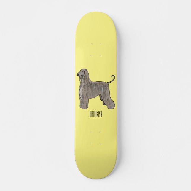 Afghan hound dog cartoon illustration  skateboard (Front)